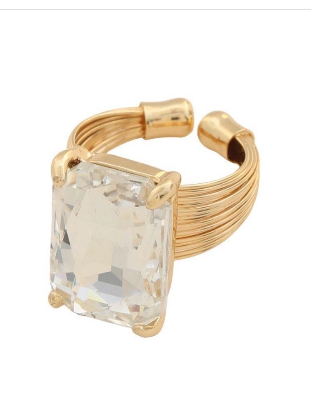 Gold-Tone Crystal Statement Ring - Clear Stone